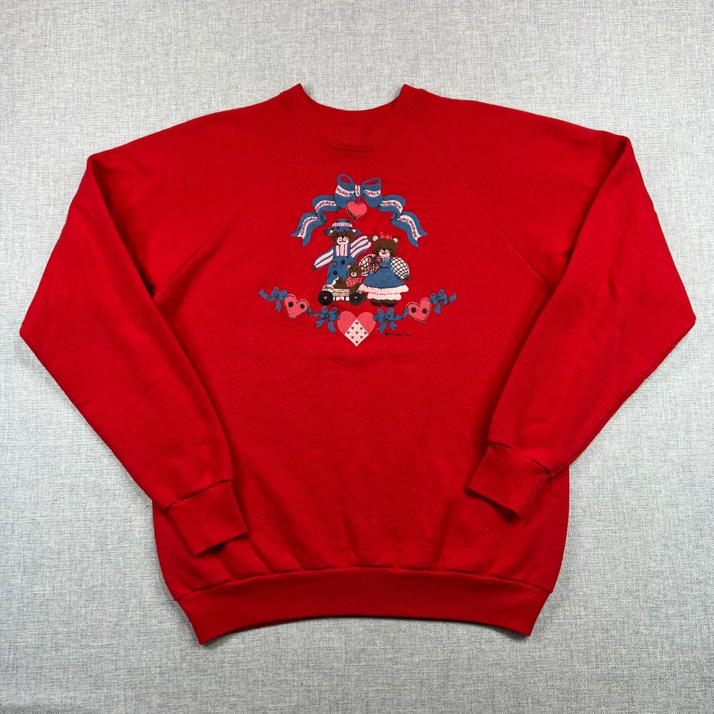 Vintage 90s Screen Stars Sweatshirt Women XL Red Country Bears Retro Grandma USA